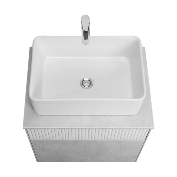 1A2761K1MH4C0 Набор: 1A276101MH4C0 Тумба-умывальник 60 Марбл Слэйт/Белый/ 732700B000 Раковина Mila накладная прямоуг 350х500. Фото 2