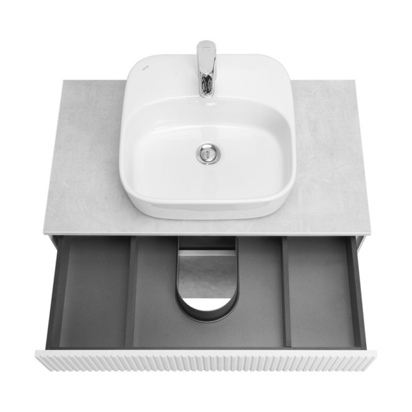 1A2762K0MH4C0 Набор: 1A276201MH4C0 Тумба-умывальник 80 Марбл СлэйтБелый матовый/ 1WH501709 Умывальник накладной Одри 420х420 Soft квадратный. Фото 2