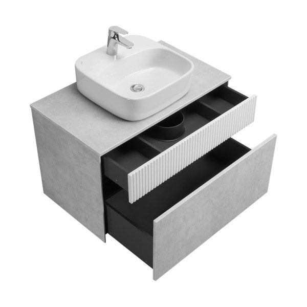 1A2763K0MH4C0 Набор: 1A276301MH4C0 Тумба-умывальник 100 Марбл СлэйтБелый матовый/ 1WH501709 Умывальник накладной Одри 420х420 Soft квадратный. Фото 3