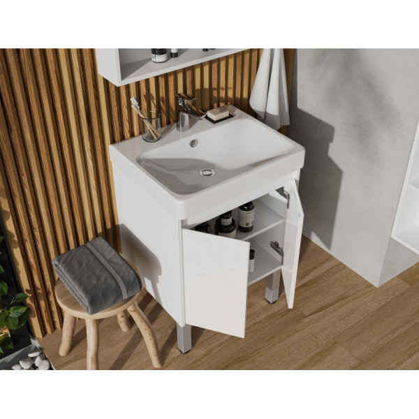 1A2788K0SD010 Набор: 1A278801SD010 Тумба-умывальник Сканди Doors 55 Белый глянец/Белый матовый/ 1WH501620 Умывальник Адриана 55. Фото 4