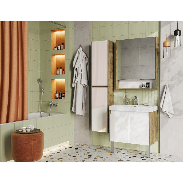 1A2789K0SDZ90 Набор: 1A278901SDZ90 Тумба-умывальник Сканди Doors 70 Бел/Дуб Рустикальный/1WH501628 Раковина Адриана 70. Фото 3