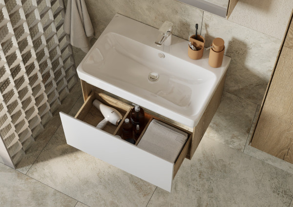 1A2798K0LYC70 Набор: 1A279801LYC70 Тумба-умывальник Либерти 70 Дуб Эльвезия/Белый глянец/1WH501628 Раковина Адриана 70. Фото 6