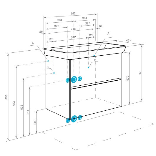 1A2830K0SDZ90 Набор: 1A283001SDZ90 Тумба-умывальник Сканди 80 Бел/Дуб Рустикальный/1WH501772 Раковина Адриана 80. Фото 1