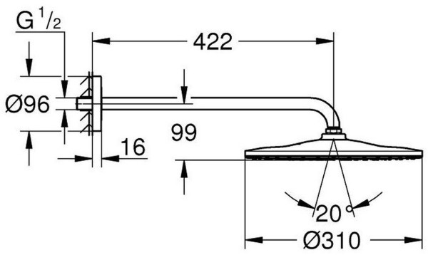 22121KF0 Rainshower Mono 310 верхний душ с душевым кронштейном, 1 режим струи, фантомный чёрный. Фото 2