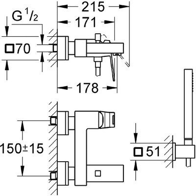 23141000 Eurocube Смеситель для ванны с душевым гарнитуром, хром. Фото 2