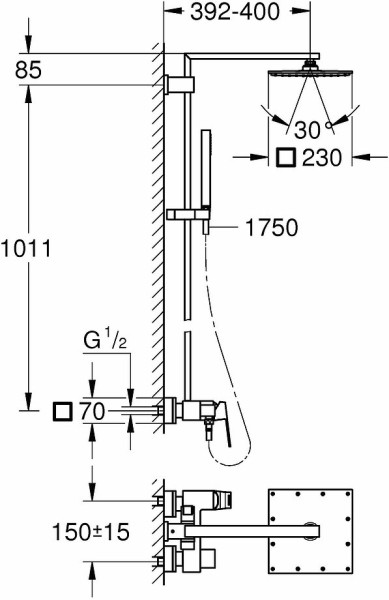 23147001 Euphoria Cube 230 Душевая система со смесителем, хром. Фото 2