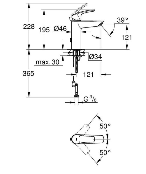 23323003 Eurosmart 2021 Смеситель для раковины с цепочкой, M-size, хром (замена 23323001). Фото 4