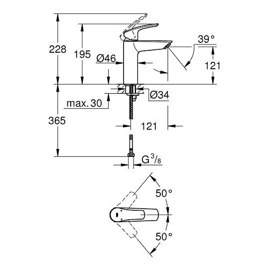 23324003 Eurosmart Смеситель однорычажный для раковины DN 15 M-size, хром (замена 23324001). Фото 4