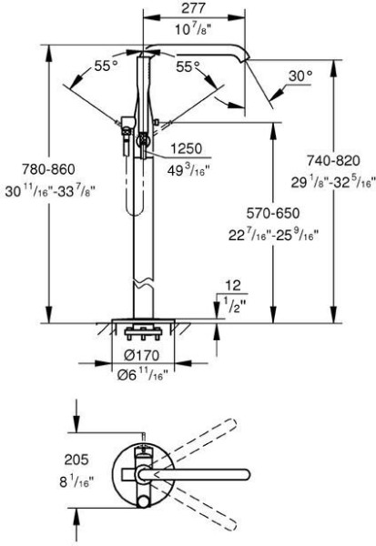 23491001 Essence+ Смеситель для ванны с душевым гарнитуром, напольный, хром. Фото 5