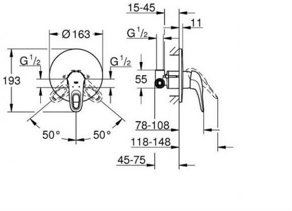 23725003 Eurostyle Смеситель для душа (внешняя и встраиваемая части), хром. Фото 2