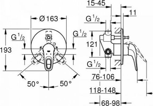 23730003 Eurostyle Смеситель для ванны (внешняя и встраиваемая части), хром. Фото 2