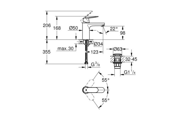 23926000 Eurosmart Cosmopolitan Смеситель для раковины с нажимным сливным гарнитуром, M-Size, хром. Фото 2