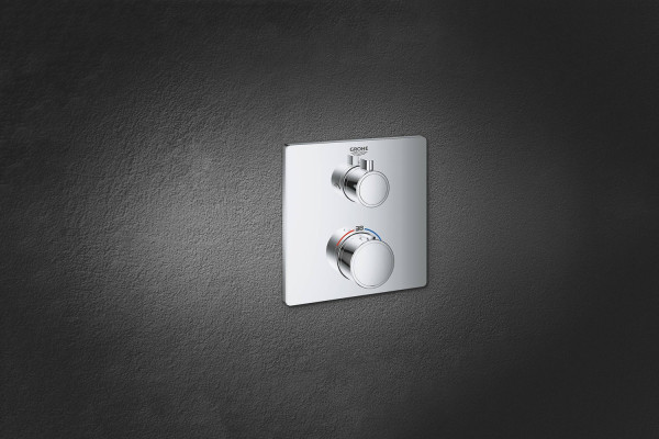 24079000 Grohtherm Термостатический смеситель для душа с переключателем на 2 положения верхний-ручной душ, квадратная розетка, хром. Фото 6