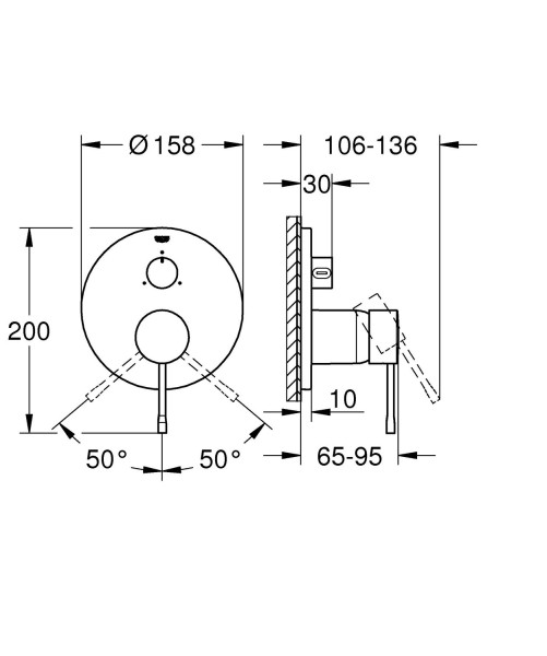 24092001 Essence Внешняя часть смесителя для ванны с переключателем на 3 положения, хром. Фото 2