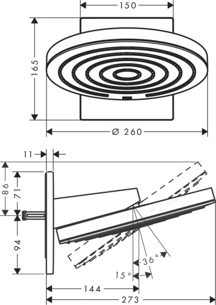 24150700 HG Pulsify верхний душ 260 матовый белый. Фото 2