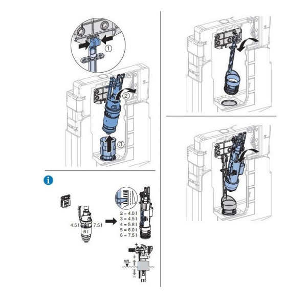 244.820.00.1 Сливной клапан Geberit типа 212, в сборе, для смывного бачка скрытого монтажа Sigma, Delta и UP300. Фото 5