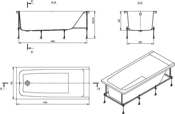 248507000 ELBA акриловая ванна прям 170х75 белая (монтажный комплект заказывается отдельно). Фото 4