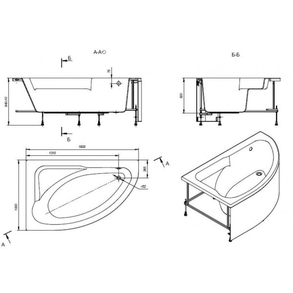 248643000 WELNA акриловая ванна асимметричная 160х100 правая бел (монтажный комплект заказывается отдельно). Фото 4