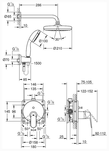 25219001 Eurosmart Cosmopolitan Душевая система с верхним душем Tempesta 210, хром. Фото 2