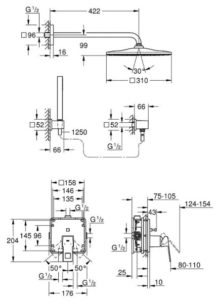 25238000 Eurocube Набор для душа: смеситель, SmartBox, верх. душ RSH Mono 310 Cube c душ.кронш 422 мм, , ручн. душ Euphoria Cube Stick, шланг 1500 мм. Фото 2