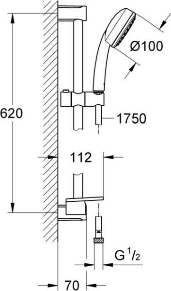 26083002 Tempesta New Cosmopolitan 100 Душевой гарнитур I, душевая штанга 600 мм, полочка, хром. Фото 2