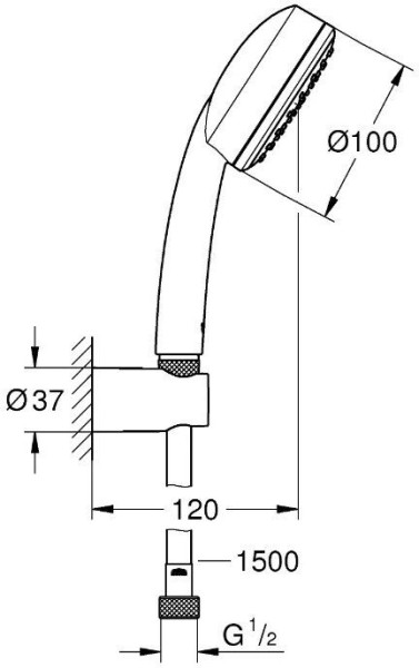 26084002 Tempesta Cosmopolitan 100 Душевой набор I (круглый ручной душ, настенный держатель, шланг 1500 мм), хром. Фото 2