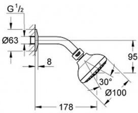 26088001 Tempesta New 100 Верхний душ, III режима, с душевым кронштейном, хром. Фото 2