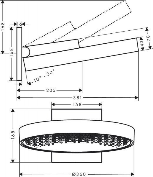 26230000 HG Rainfinity 360 1jet верхний душ с настенным держателем. Фото 2