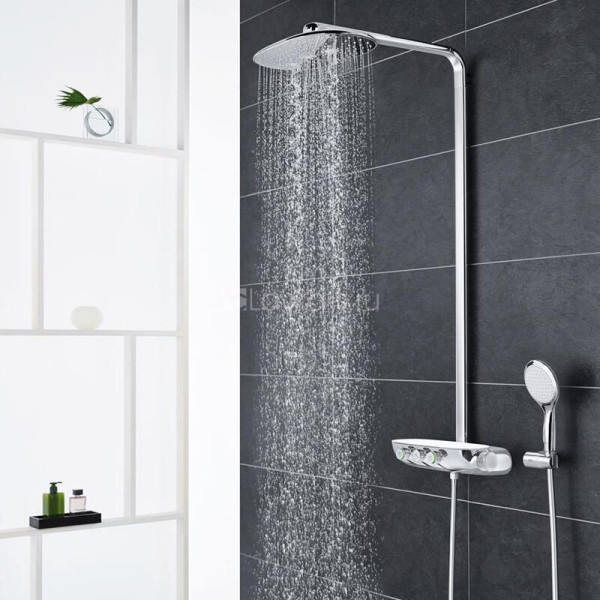 26250LS0 Rainshower SmartControl 360 DUO Душевая система с термостатическим смесителем для настенного монтажа, 3 режима верхнего душа, белая луна. Фото 3