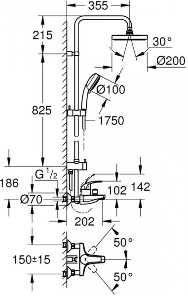 26305001 Tempesta Cosmopolitan System 200 Душевая система с однорычажным смесителем для ванны, хром. Фото 2