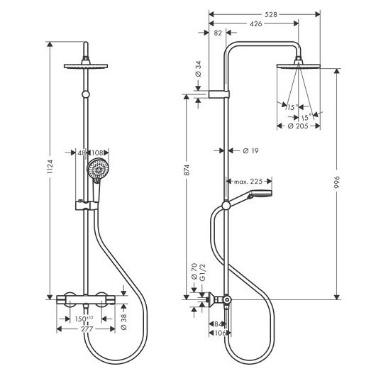 26318000 HG Vernis Blend Showerpipe 200 термостатическая душевая система. Фото 7
