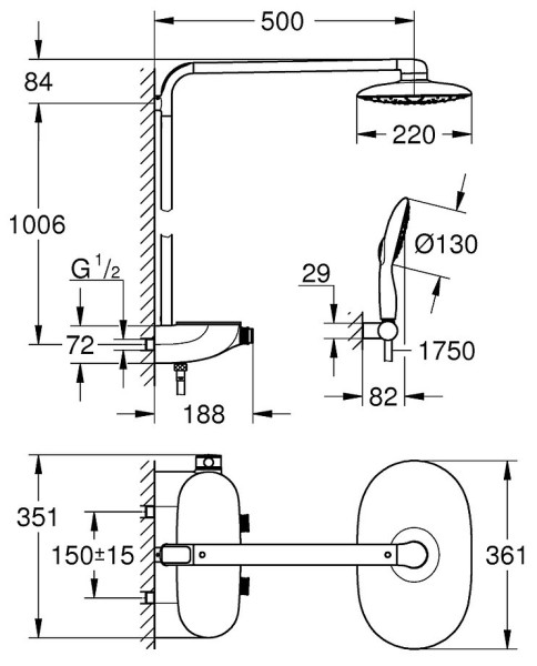 26361000 Rainshower SmartControl 360 MONO Душевая система с термостатическим смесителем для настенного монтажа, 2 режима верхнего душа, хром. Фото 6