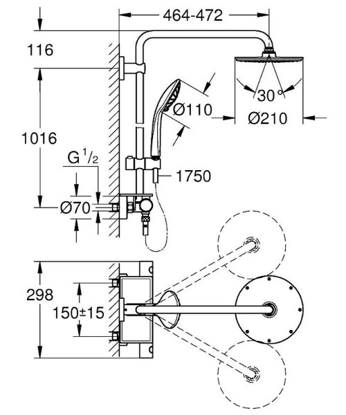 26363000 Euphoria Душевая система 210 с термостатическим смесителем и полочкой, хром. Фото 3