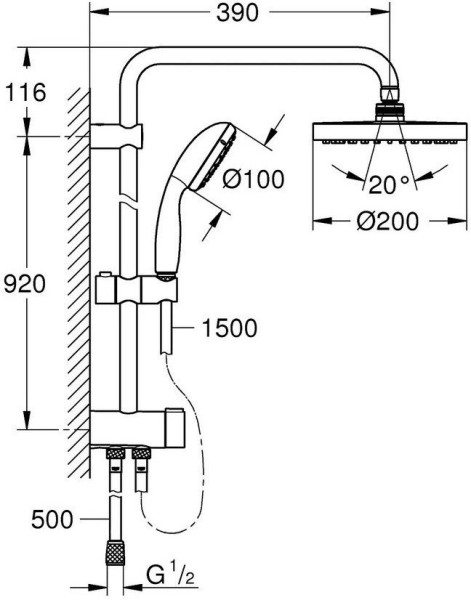26452001 Tempesta New 200 Душевая система с переключателем (без смесителя), хром. Фото 2