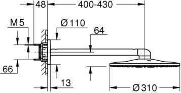 26475LS0 Rainshower 310 SmartActive Верхний душ с душевым кронштейном 430 мм, 2 режима струи, белая луна. Фото 2