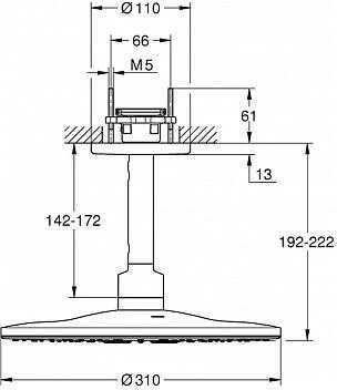26477000 Rainshower 310 SmartActive Верхний душ с потолочным душевым кронштейном 142 мм, 2 режима струи, хром. Фото 2