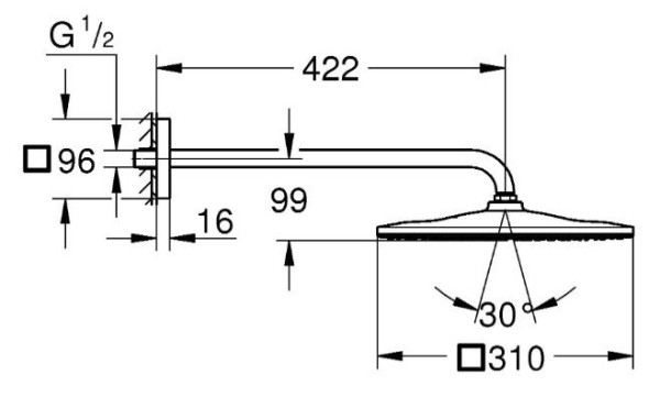 26563000 Rainshower 310 Mono Верхний душ 1 режим, с душевым кронштейном, хром. Фото 2