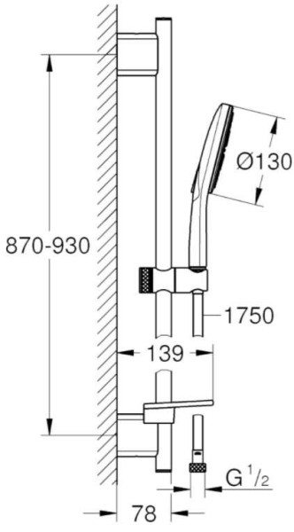 26579LS0 Rainshower SmartActive 130 Душевой гарнитур III, душевая штанга 900 мм, шланг 1750 мм, 9,5 л/мин, полочка, белая луна. Фото 2
