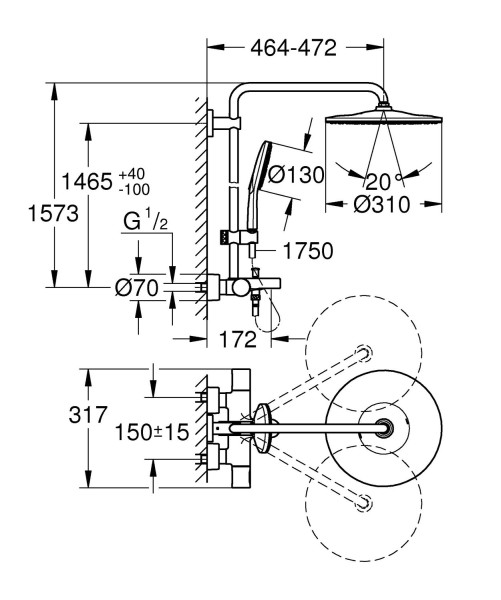 26657000 Rainshower SmartActive 310 Mono Душевая система с термостатом, хром. Фото 2