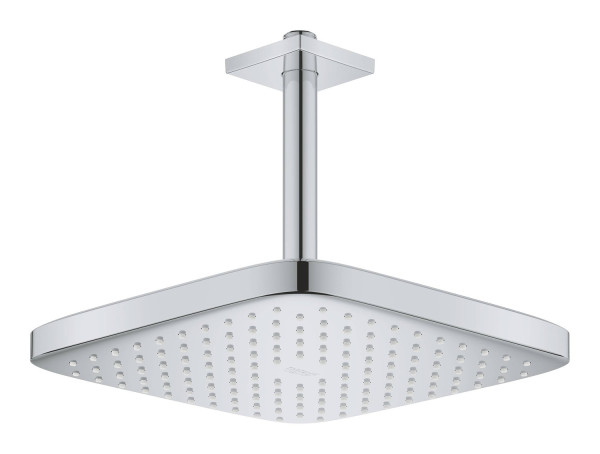 26688000 Tempesta CUBE 250 Верхний душ , квадратный (низ-хром, верх-белый) + Душевой кронштейн потолочный 142 мм, хром. Фото 1