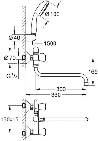 2679210A Costa S Универсальный смеситель с душ гарнитуром New Tempesta 100, один режим, 9,5 л/мин, хром. Фото 4