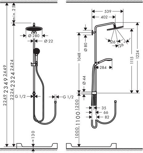 26793000 HG Croma Select 280 1jet Reno Showerpipe душевая система. Фото 2
