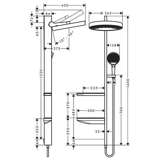 26842700S Set HG Rainfinity Showerpipe 360 1jet душевая система (26842700+26840180), матовый белый. Фото 3