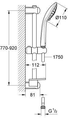 27226001 Euphoria Massage 110 Душевой гарнитур III, душевая штанга 900 мм, шланг 1750 мм, полочка, хром. Фото 5