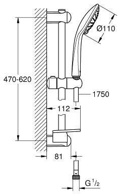 27230001 Euphoria 110 Душевой гарнитур II, душевая штанга 600 мм, шланг 1750 мм, полочка, хром. Фото 4