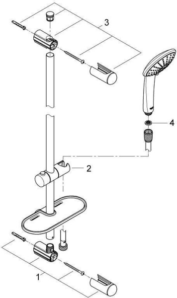 27231001 Euphoria 110 Душевой гарнитур III, душевая штанга 600 мм, шланг 1750 мм, полочка, хром. Фото 3
