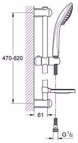 27232001 Euphoria Champagne 110 Душевой гарнитур III, душевая штанга 600 мм, шланг 1750 мм, полочка, хром. Фото 2