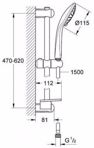 27242001 Euphoria Duo 110 Душевой гарнитур II, душевая штанга 600 мм, шланг 1500 мм, 9,5 л/мин, полочка, хром. Фото 2