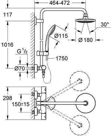 27296001 Euphoria 180 Душевая система с термостатическим смесителем, хром. Фото 2