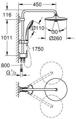 27421002 Euphoria 260 Душевая система с переключателем (без смесителя), хром. Фото 2
